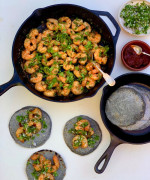 ADOBO PRAWNS WITH BLUE CORN TORTILLAS