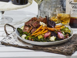 Warm Rare Beef Salad with Winter Beets, Greens & Maple Toasted Pecans