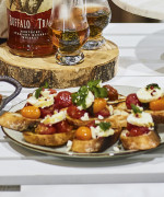 Roasted Cherry Tomato Bruschetta with Honey & Pepper Goats Cheese 