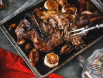 SLOW COOKED LEG OF LAMB WITH SHERRY, SHALLOTS AND GARLIC