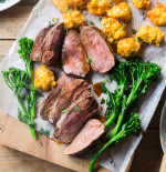 Lamb Rumps with red wine reduction and corn and feta fritters