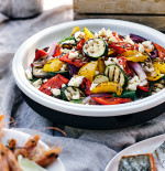 BBQ Mediterranean Vegetable Salad with Feta and Toasted Seeds